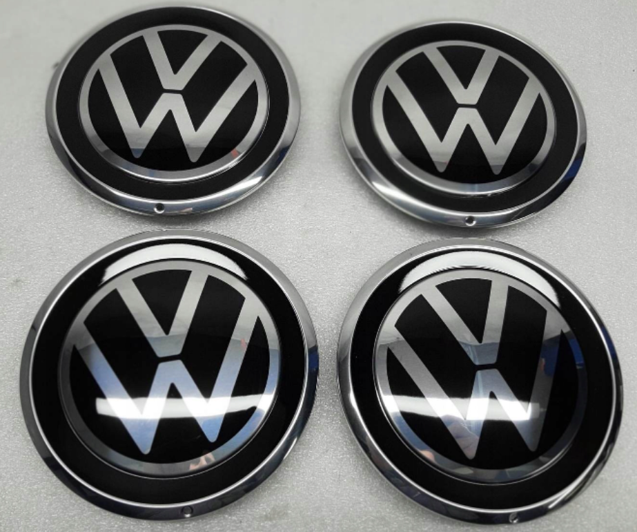 originální středové krytky do alu Kol VW UP - černá / chrom 1S0601149J - Nové logo Volkswagen OEM